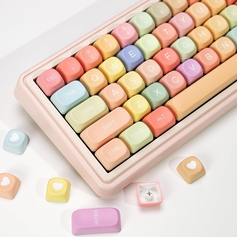 YMKPVR KBDiy Rainbow Candy Soft Macaron Pastel Keycaps Set, 133 Keys PBT Sublimation Custom keycaps for Mechanical Keyboards, Fits ANSI Layout 60%-Full-Sized Keyboards(KOA Profile) - Image 1